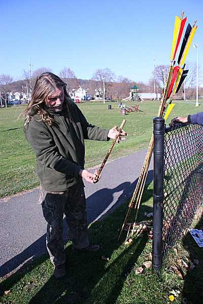 GymBag kills animals with Atlatls, Man's first handmade weapon.