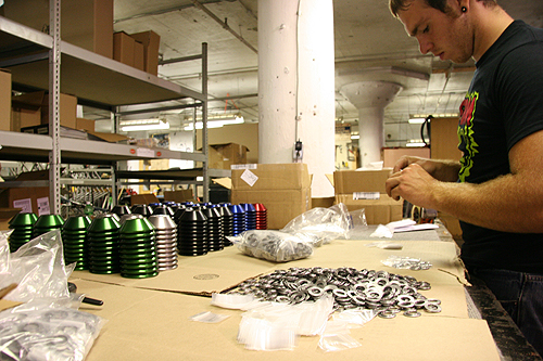 We frequently utilize team riders as free labor, Joel Barnett at the packaging helm.