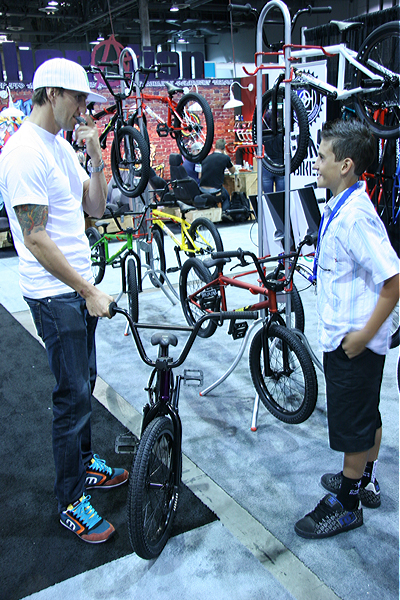 Jamie Bestwick was hanging in our booth when this young man asked him what the best bike was, he proceeded to sell him a purple Marauder. If the TV career doesn't pan out he's got a job as a sales rep at Last Call.