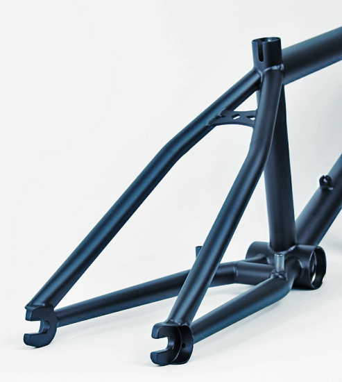 The custom frame with the hooded drops came back from paint, flat black.