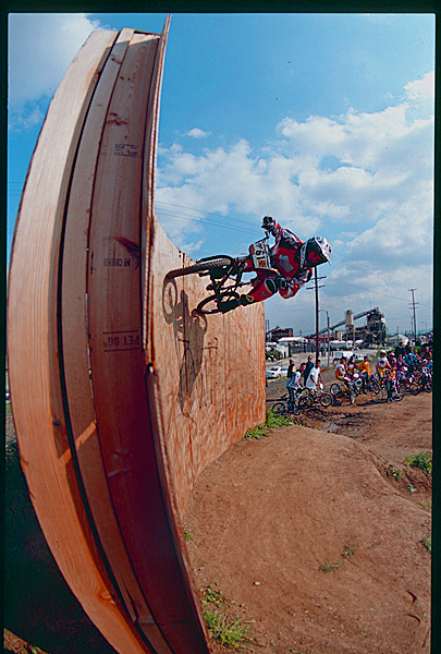 The Blue Falcon doesn't have anything to do with FBM, but he sure is radical. Full race gear wallride inbetween AA Pro motos.