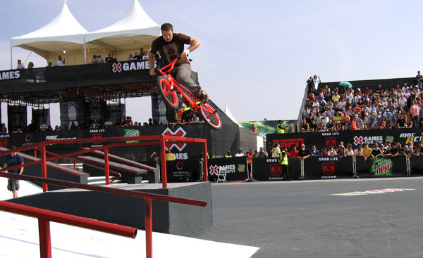 Aaron on his way to second place....-Pic Corrigan (X Games No Helmet!)