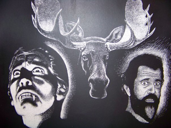 Confused/concerned Dracula, a moose, and a stunned mel gibson?