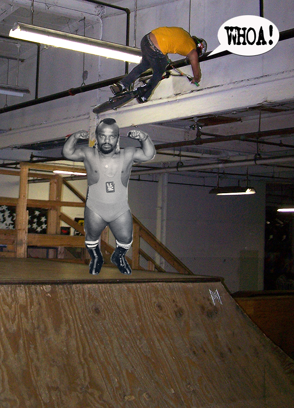 Garratt jumping a large Midget wrestler in St. Louis