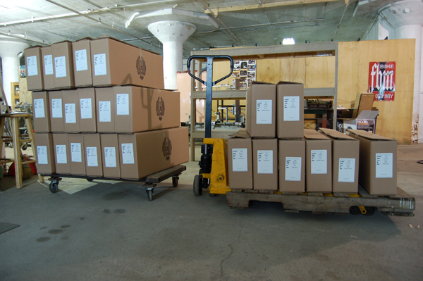 Exodus frames shipping out of the new warehouse.